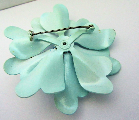 Blue Enamel Flower Brooch,  3D Floral Pin, Two To… - image 5