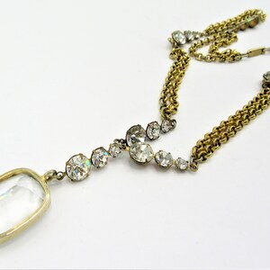 Vintage Hobe Signed Rhinestone Station Necklace, Faceted Glass Drop Pendant, Clear Rhinestone Highlights, Vintage  50&#39;s