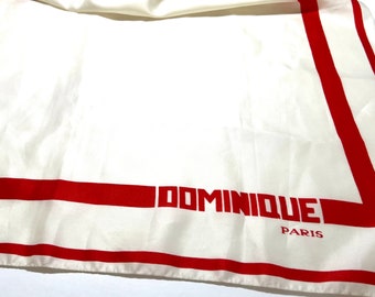 Vintage PARIS DOMINIQUE Scarf, Mid Century Design,  White with Red Stripes, 26 Inch Square, Vintage Signed