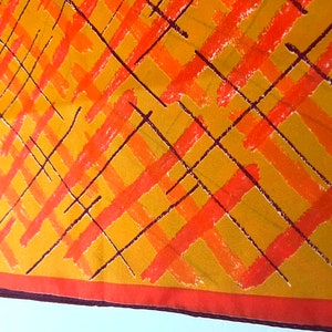 Vintage Vera Neumann Plaid Scarf: Orange Yellow Nylon, Japan