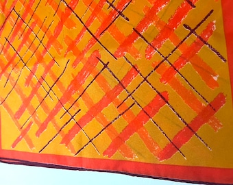Vintage Vera Neumann Plaid Scarf,  Orange and Yellow, 43 by 13 inch long, JAPAN 100% Nylon, Original Tag Attached, Vintage Scarf