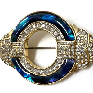 Vintage BUTLER Brooch: Blue Aurora Borealis Glass, Rhinestone Gold Tone