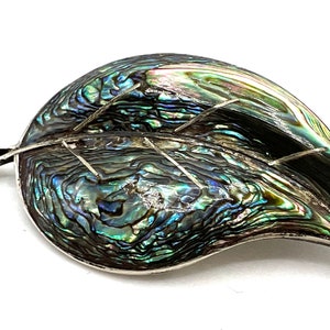Vintage Sterling Abalone Leaf Pin,  Signed TAXCO Mexico 925 CCC,  Collectible Sterling Brooch