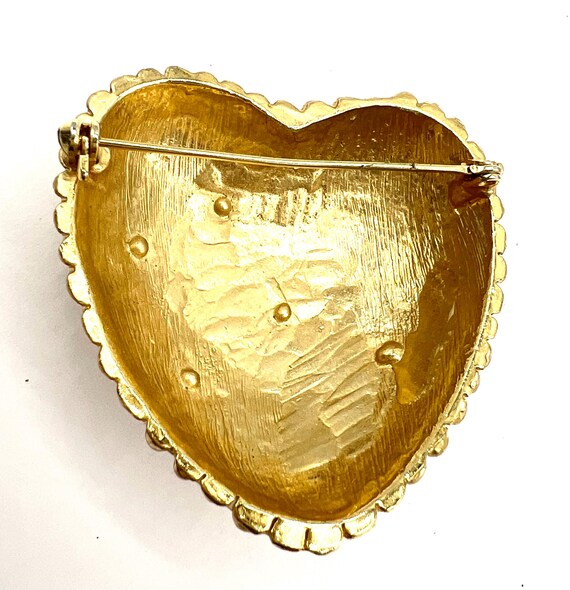 Heart Brooch, Celestial Pattern, Clear Rhinestone… - image 8