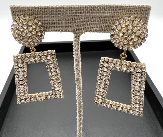 Vintage Rhinestone Chandelier Earrings, Clear Cha… - image 6