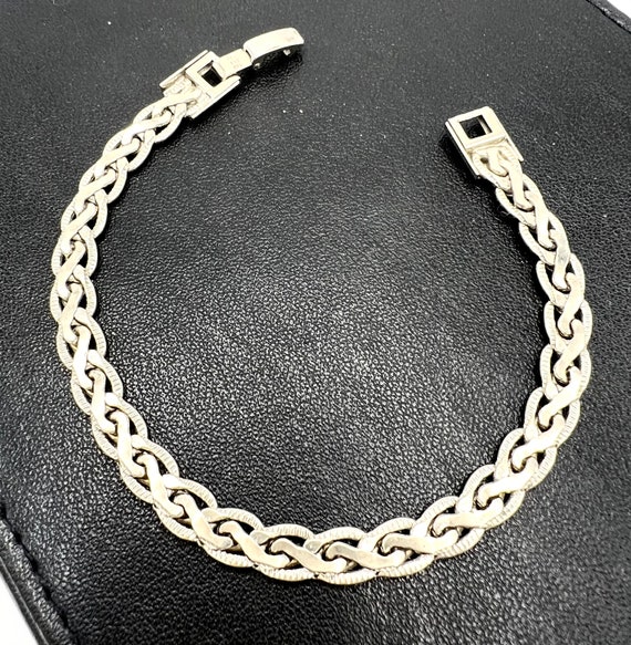 Sterling Link Bracelet, Braided Narrow, Signed 925 - image 6