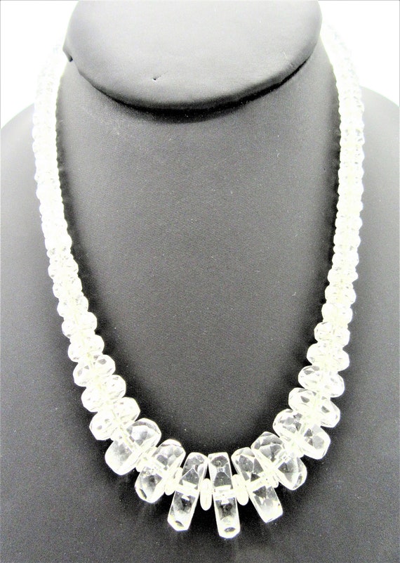 Art Deco Crystal Necklace, Single Strand, Wire Str