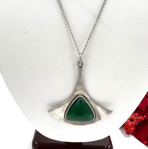 Vintage Corocraft Green Glass Pendant Necklace, S… - image 5