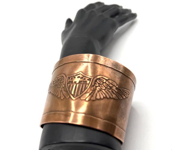 Vintage Solid Copper Cuff Bracelet, Military Engr… - image 4