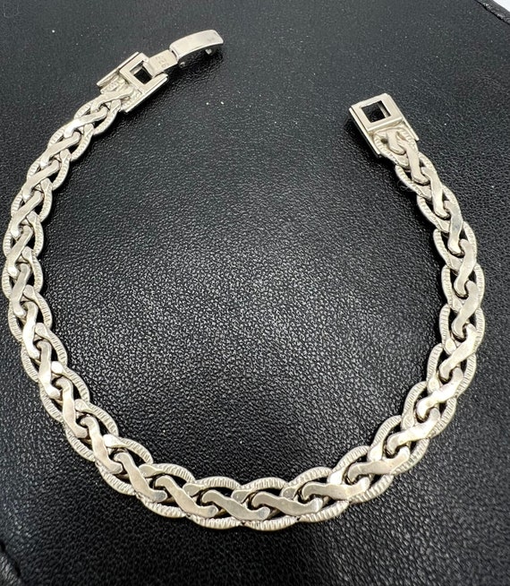 Sterling Link Bracelet, Braided Narrow, Signed 925 - image 8