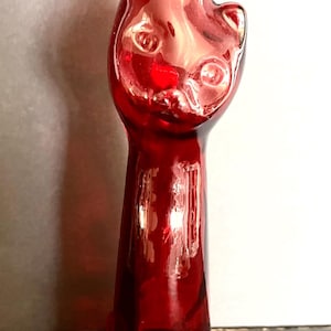 Vintage RED GLASS Cat Bottle, Made in Germany,  Cat Face, Empty Wine Decanter