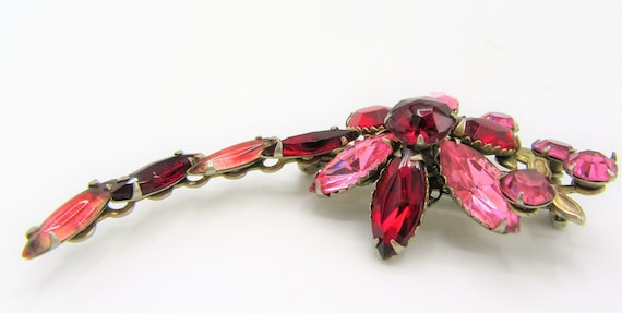 Rhinestone Flower Brooch,3 Inch Red and Pink Long… - image 7