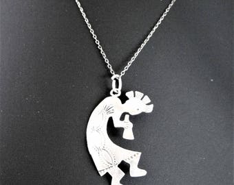 Native American Necklace, Sterling Kokopelli, Sterling Pendant Flute Player, Southwestern Pendant