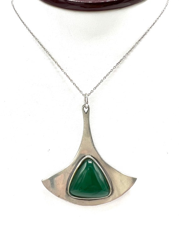 Vintage Corocraft Green Glass Pendant Necklace, S… - image 2
