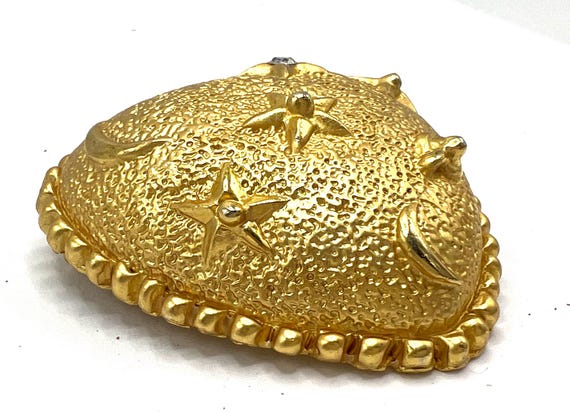 Heart Brooch, Celestial Pattern, Clear Rhinestone… - image 6