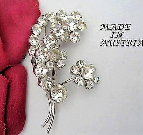 Clear Crystal Brooch, Signed Made In Austria, Prong Set Stones - Mid Century Brooch