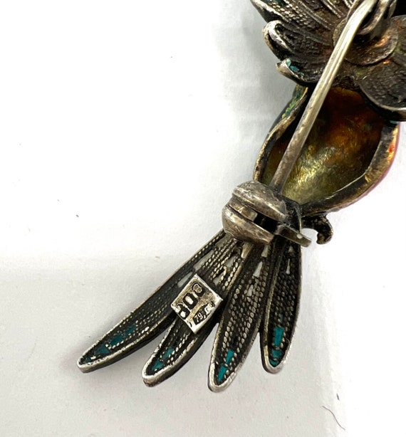 Vintage Vermeil Hummingbird Brooch, Enamel 800 79… - image 5