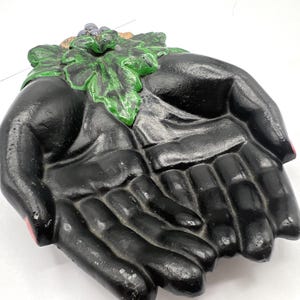Vintage Black Cast Iron  Hands, Unique Display Piece, Grapevine Adorned, Decoration Display