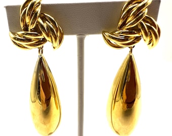 Givenchy Gold signed Clip 3 Inch Runway Earrings