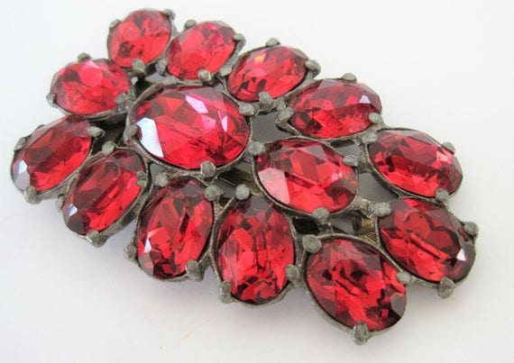 Art Deco Dress Clip, Czech Red Rhinestone, 30's Po