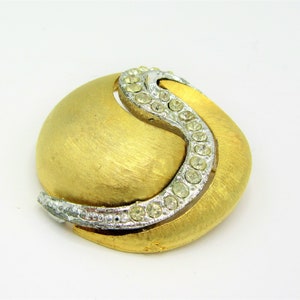 Broche JJ vintage : épingle en or brossé avec strass, bijoux Jonette