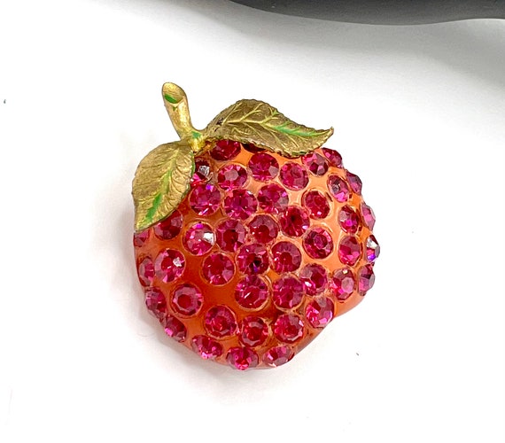 Forbidden Fruit Brooch, Purple Lucite, Pink Rhine… - image 2