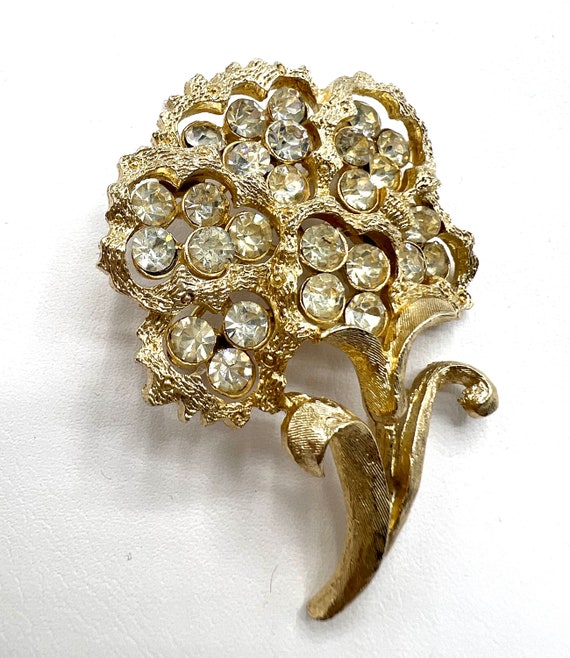 Coro Rhinestone Flower Brooch, Coro Signed,  Clear