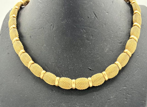 Crown Trifari Mesh Choker Necklace, 15 Inch Gold … - image 1