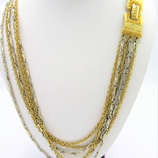 CELEBRITY NY Signed Multi-Strand Gold/Silver Tone Mixed Styles 26 Inch Chain Necklace