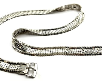 Vintage Whiting Davis Silver Mesh Belt, Signed WHITING DAVIS logo and Schaffer Belts, 33 Inches, Silver Buckle