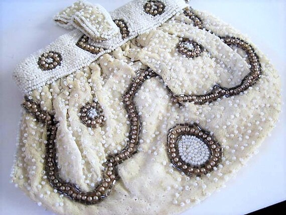 Destash White Purse, Project Piece, Art Deco, Beaded Signed Made in Belgium, Missing Beads