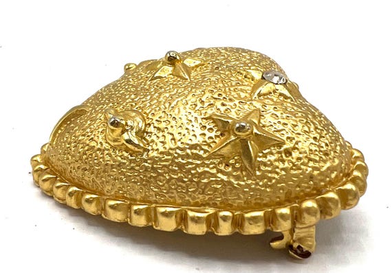 Heart Brooch, Celestial Pattern, Clear Rhinestone… - image 7