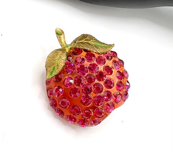 Forbidden Fruit Brooch, Purple Lucite, Pink Rhine… - image 8