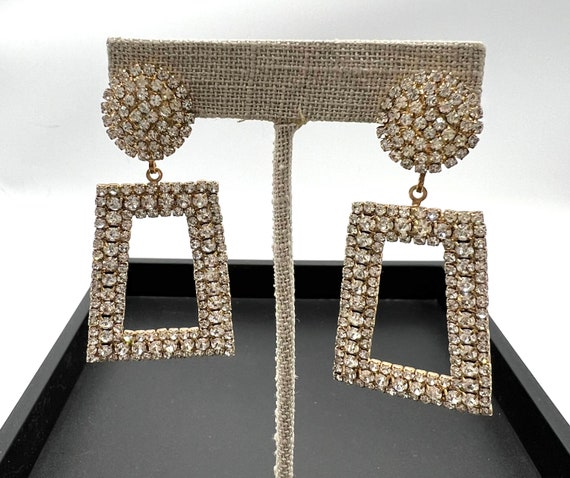 Vintage Rhinestone Chandelier Earrings, Clear Cha… - image 1