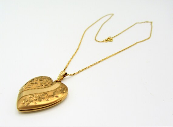 Art Deco Gold Filled Heart Locket and Chain, 14K