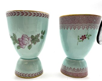 Vintage Aqua Ceramic Egg Cups, Set of 2, Signed ADAMS Migratex ENGLAND,, Easter Decor, Egg Display