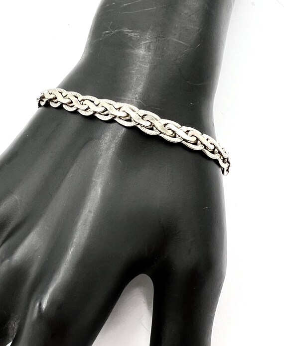 Sterling Link Bracelet, Braided Narrow, Signed 925 - image 1