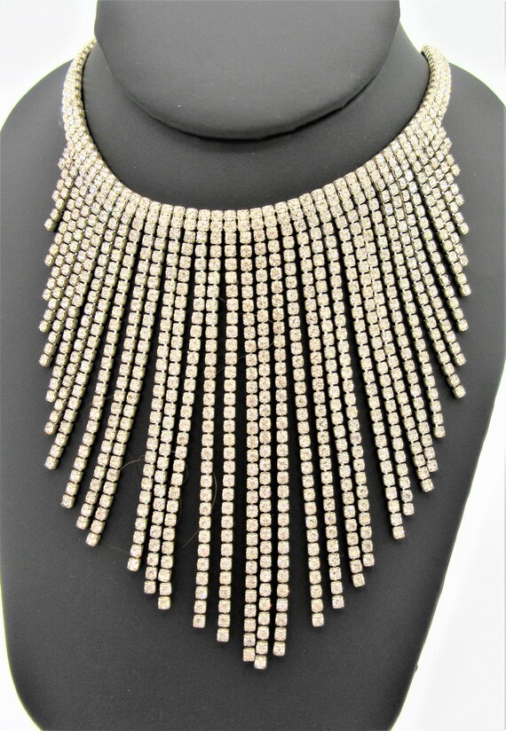 Vintage Rhinestone Drippy Necklace 38 Strands Clear Etsy