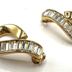 Vintage SWAROVSKI Clear Rhinestone Channel Set Earrings, SWAN Logo, Clip On Statement Earrings