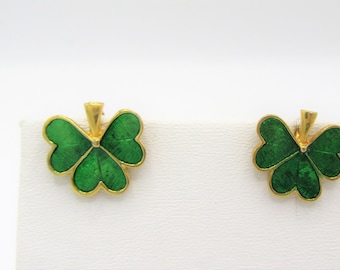 Vintage Shamrock Earrings, Signed SOLDOR,  Green  4 Leaf Clover, Vintage Celtic Lucky Clip on Earrings