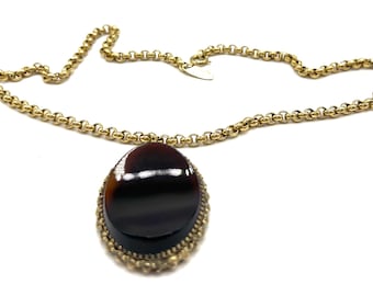 Vintage Whiting Davis Topaz Glass Pendant Necklace, 20 Inch Gold Tone Chain