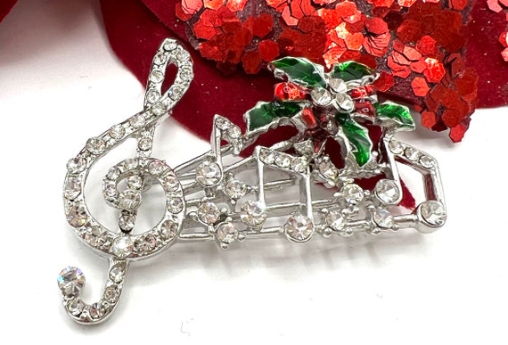 Vintage Musical Brooch, Genuine Austrian Crystals… - image 5