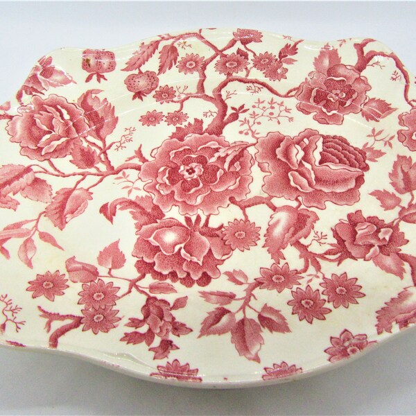 Vintage English Chippendale Red Oval Platter Johnson Bros. Transferware  England