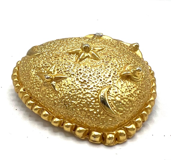 Heart Brooch, Celestial Pattern, Clear Rhinestone… - image 5