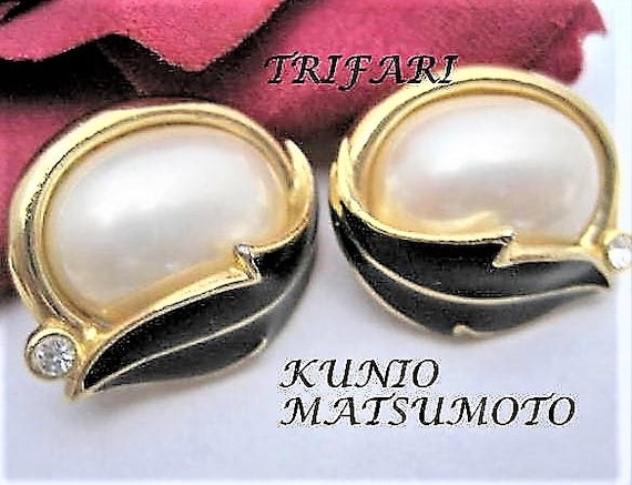 Trifari Designer Earrings, Kunio Matsumoto Earrings, Vintage Large Faux Pearl, Statement Earrings, Wedding Pierced