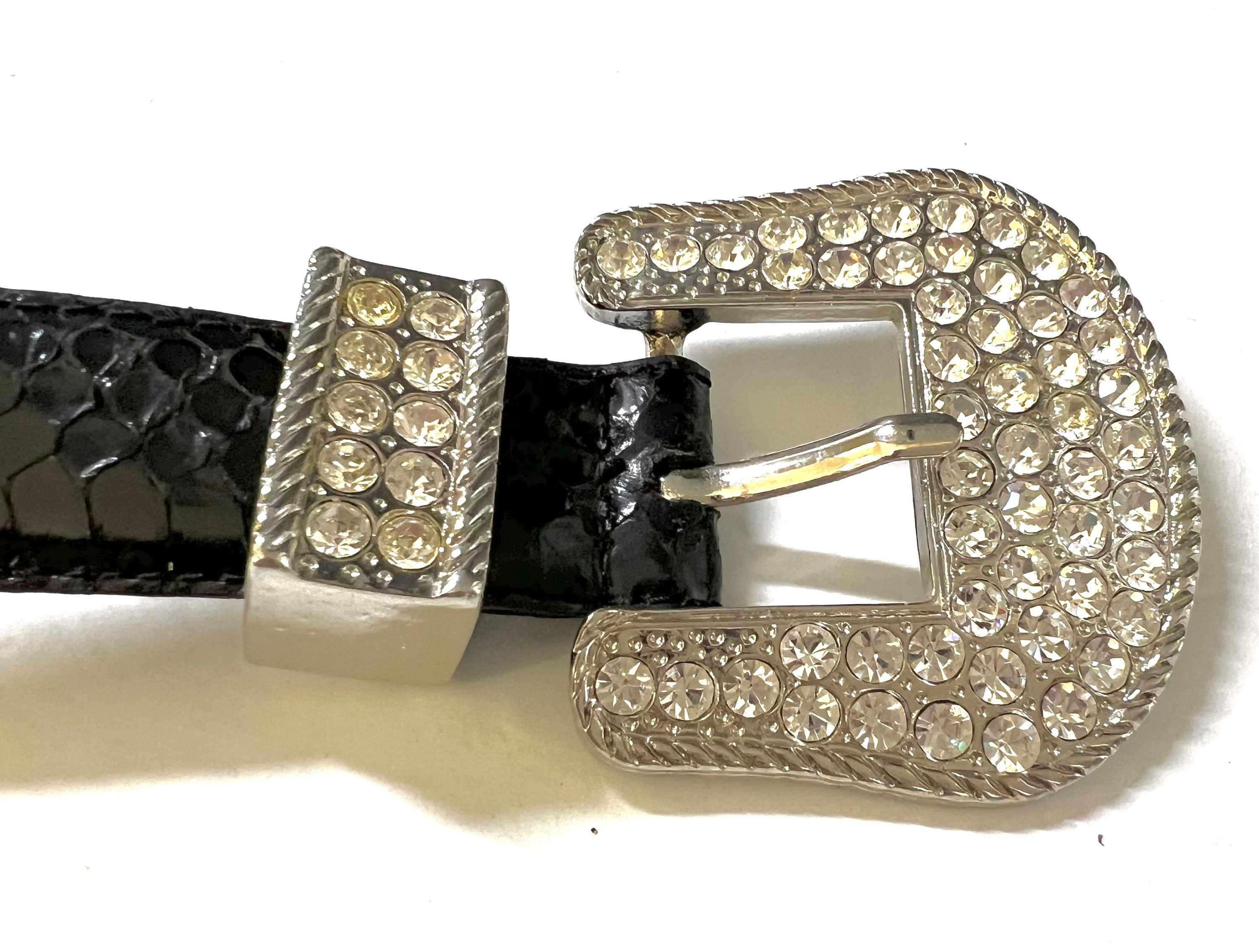 80s Bling Rhinestone Buckle with Snakeskin Strap GUESS Rhinestone Leather Belts for Women for sale | eBay main image 3