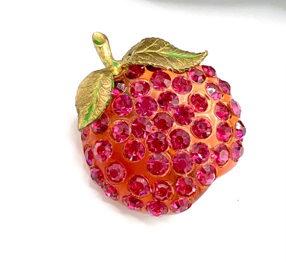 Forbidden Fruit Brooch, Purple Lucite, Pink Rhine… - image 7