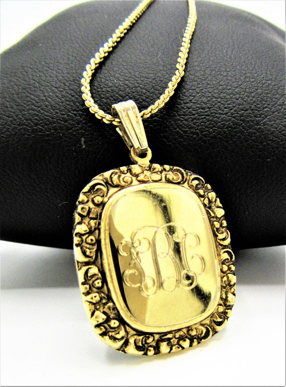 Gold Pendant Necklace,  Monogrammed Pendant,  Flo… - image 1