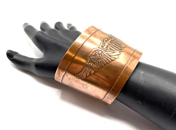 Vintage Solid Copper Cuff Bracelet, Military Engr… - image 5