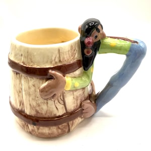 Vintage Twin Winton Hillbilly Barrel Mug Pasadena California Pottery 5” Figural Handle